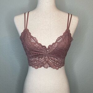 SO Purple Mauve Lace Criss Cross Strappy Boho Bralette | Small